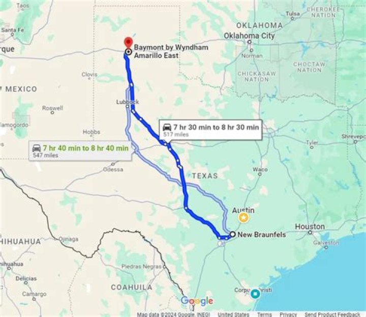 How far is Perryton from Amarillo?